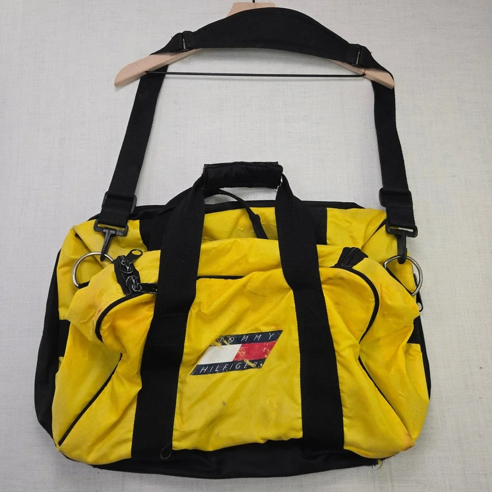 VTG Tommy Hilfiger Athletics Duffle Bag Travel Yellow GYM Carry On Nylon Weekend